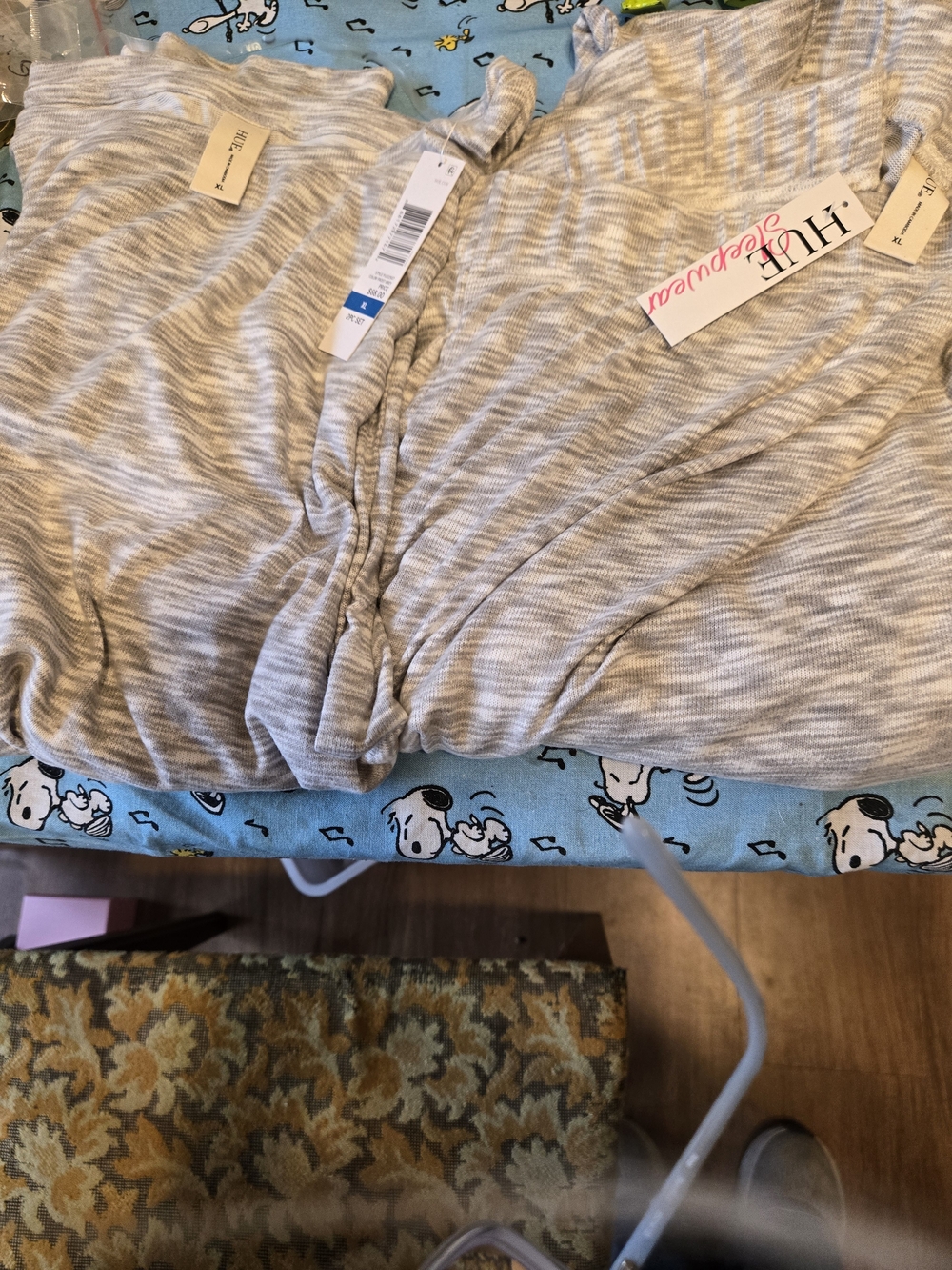 HUE Light Gray Striped Women's Pajama Top and Bottom Set